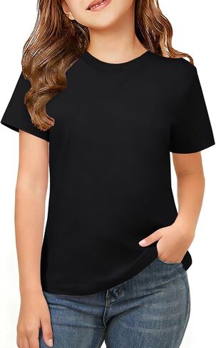 ZDC Girls Short Sleeve Shirts Crewneck T Shirts Kids Summer Tops Basic Tees 5-14 Years in Kuwait