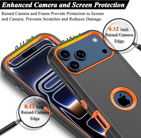 Compatible with iPhone 17 pro Case, with Belt Clip Holster Heavy Duty Rugged Shockproof Full Body Protection Kickstand Cover for iPhone 17 pro Phone（Black+Orange） in Saudi Arabia