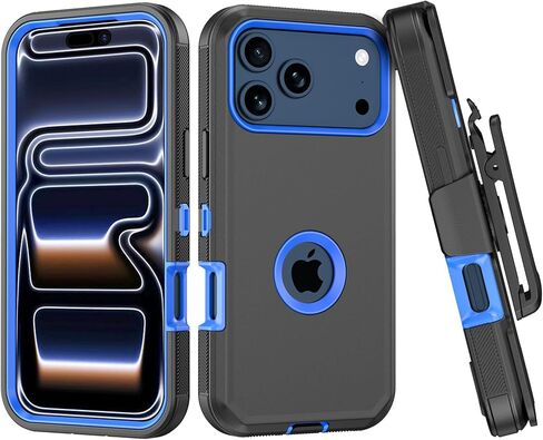 Compatible with iPhone 17 pro Case, with Belt Clip Holster Heavy Duty Rugged Shockproof Full Body Protection Kickstand Cover for iPhone 17 pro Phone（Black+Orange） in Saudi Arabia