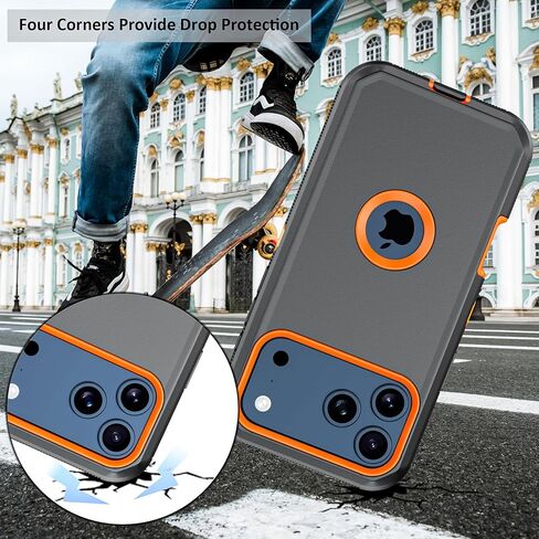 Compatible with iPhone 17 pro Case, with Belt Clip Holster Heavy Duty Rugged Shockproof Full Body Protection Kickstand Cover for iPhone 17 pro Phone（Black+Orange） in Saudi Arabia