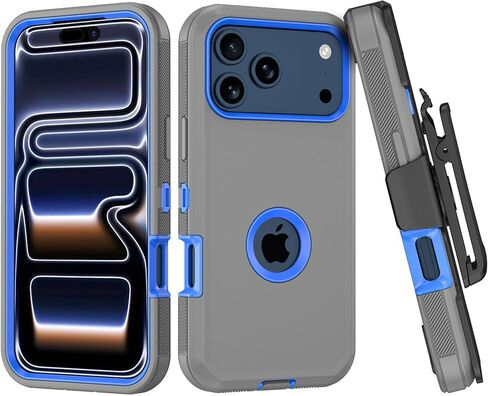Compatible with iPhone 17 pro Case, with Belt Clip Holster Heavy Duty Rugged Shockproof Full Body Protection Kickstand Cover for iPhone 17 pro Phone（Black+Orange） in Saudi Arabia