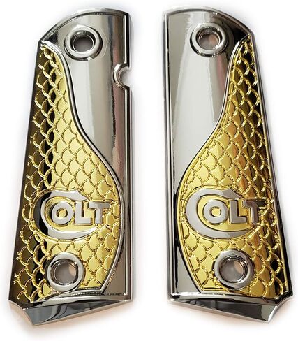 Custom Colt 1911 Grips Full Size Nickel Gold Plated Grips 45/38 Super Commander in Kuwait