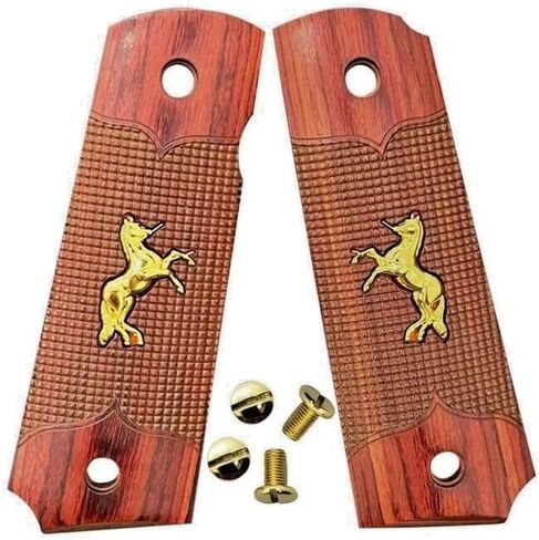 1911 Colt Grips Full Size fits Springfield 1911 Grips Wood W/Gold Horse & Screws in Kuwait