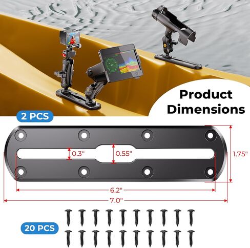 2 PCS 7" Kayak Track Mount, Kayak Low Profile Rail for Boat Fishing Rod Holder, Fish Finder, Cup Holder, Paddle Mount, Anchor Cleats, Compatible with RAM Mounts T-Bolt Attachment, 20 Screws in Saudi Arabia