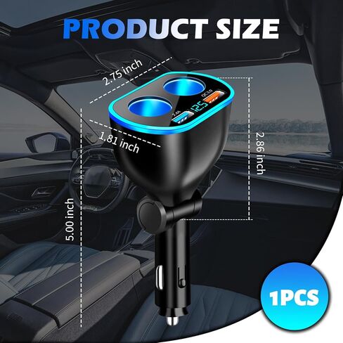 4 in 1 Car Cigarette Lighter Splitter,Dual Cigarette Lighter Adapters for Cars with USB Port 2.4A & QC3.0 Super Fast & LED Voltmeter,12/24V Car Charger Adapter for Phone Dash Cam in Saudi Arabia