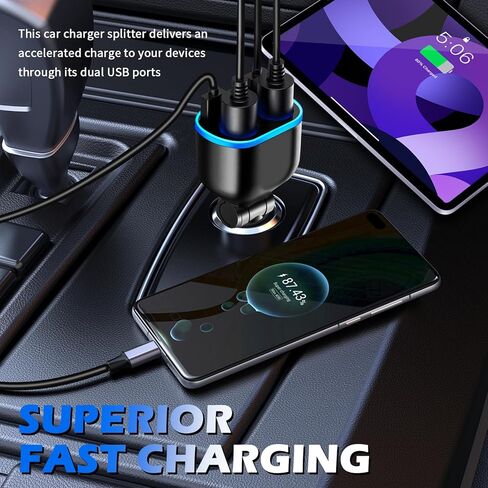 4 in 1 Car Cigarette Lighter Splitter,Dual Cigarette Lighter Adapters for Cars with USB Port 2.4A & QC3.0 Super Fast & LED Voltmeter,12/24V Car Charger Adapter for Phone Dash Cam in Saudi Arabia
