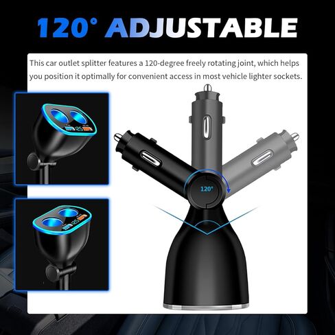 4 in 1 Car Cigarette Lighter Splitter,Dual Cigarette Lighter Adapters for Cars with USB Port 2.4A & QC3.0 Super Fast & LED Voltmeter,12/24V Car Charger Adapter for Phone Dash Cam in Saudi Arabia