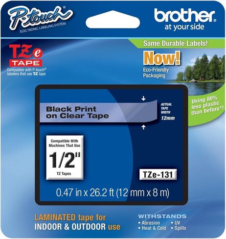 Genuine Brother 1/2" (12mm) Black on Clear TZe P-Touch Tape for Brother PT-300, PT300 Label Maker with Free TZe Tape Guide Included in Saudi Arabia
