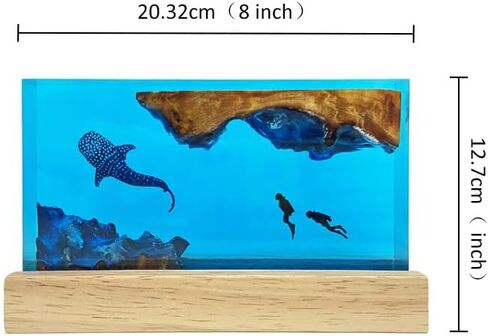 Whale Shark and Diver Resin Night Light Scuba Diving Deep Sea Exploration Wood Lamp Home Decoration Gift (8 * 5 inch) in Saudi Arabia