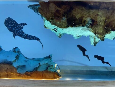 Whale Shark and Diver Resin Night Light Scuba Diving Deep Sea Exploration Wood Lamp Home Decoration Gift (8 * 5 inch) in Saudi Arabia