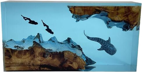 Whale Shark and Diver Resin Night Light Scuba Diving Deep Sea Exploration Wood Lamp Home Decoration Gift (8 * 5 inch) in Saudi Arabia