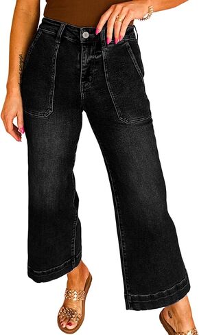 Astylish Women's 2026 Stretchy Wide Leg High Waisted Jeans Tummy Control Casual Cropped Ankle Denim Pants in Saudi Arabia