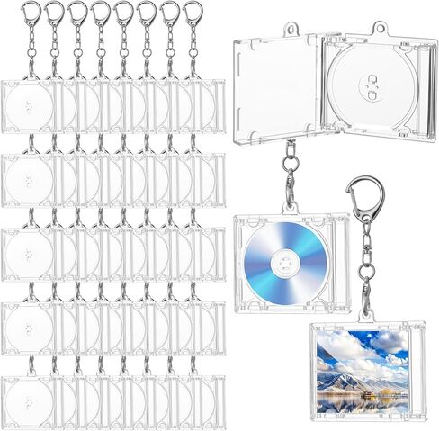 Tobeelec 40 Pcs Mini CD Holder Keychain Bulk Album Case Plastic Player Shaped Key Pendant Blank DVD Case Clear CD Jewel Keyring for DIY(CD Is Not Included) in Kuwait