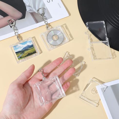 Tobeelec 40 Pcs Mini CD Holder Keychain Bulk Album Case Plastic Player Shaped Key Pendant Blank DVD Case Clear CD Jewel Keyring for DIY(CD Is Not Included) in Kuwait