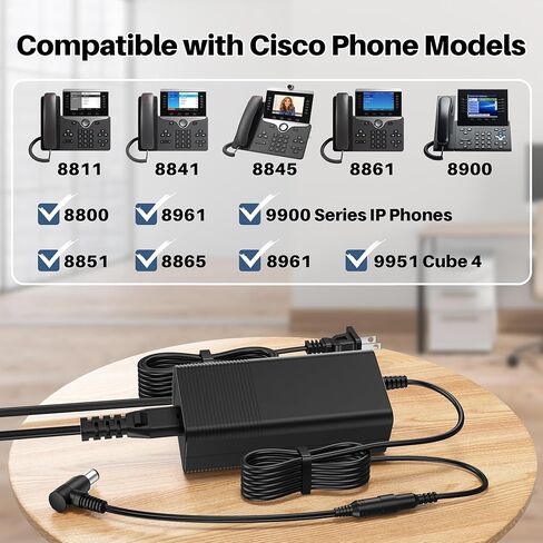 مصدر طاقة 48 فولت متوافق مع موديلات هواتف Cisco 8811، 8841، 8851، 8861، 8961، 9951، 9900 Series استبدال شاحن هواتف IP in Kuwait