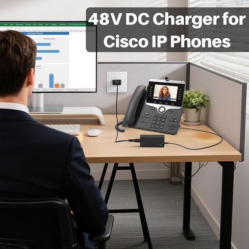 مصدر طاقة 48 فولت متوافق مع موديلات هواتف Cisco 8811، 8841، 8851، 8861، 8961، 9951، 9900 Series استبدال شاحن هواتف IP in Kuwait