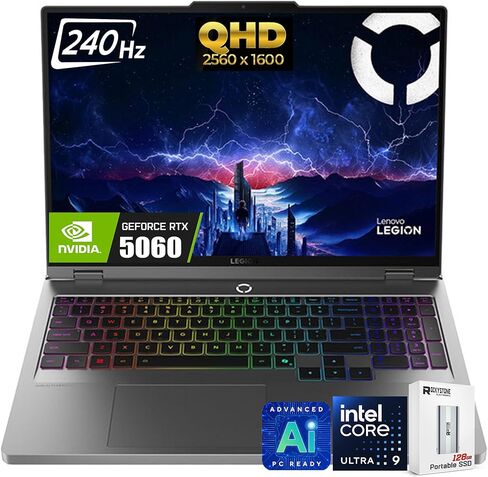كمبيوتر محمول للألعاب Lenovo Legion 5i مقاس 16 بوصة، شاشة 16 بوصة 240 هرتز WQXGA (2560x1600) IPS 500nits، Intel 24-Core Ultra 9 275HX، NVIDIA GeForce RTX 5060 8GB GDDR7، إضاءة خلفية RGB، WiFi7، Win11 PRO، W/128GB PSD(32GB|1TB SSD) in Kuwait