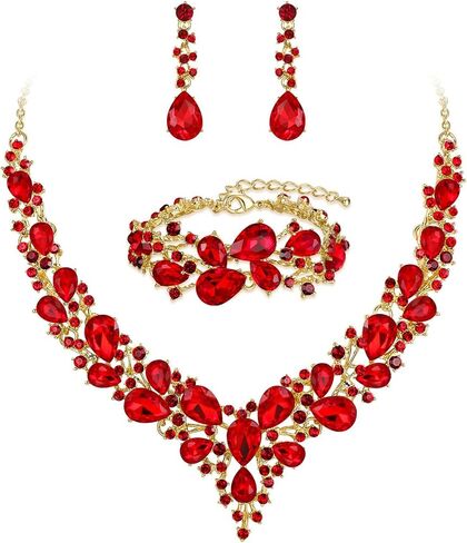 Teardrop Cluster Crystal Jewelry Set for Women Necklace Earrings Bracelet Wedding in Saudi Arabia