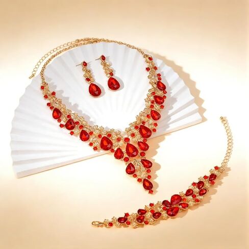 Teardrop Cluster Crystal Jewelry Set for Women Necklace Earrings Bracelet Wedding in Saudi Arabia
