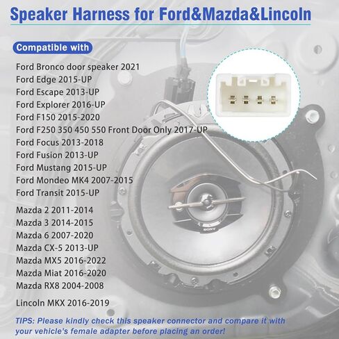 72-6912 موصلات أسلاك سماعات السيارة متوافقة مع Ford F150 Focus Mustang Mondeo Escape Explorer Edge Mazda 2 3 6 CX-5 Miat، محول أسلاك الباب الخلفي الأمامي 4PIN 4 قطع in Saudi Arabia