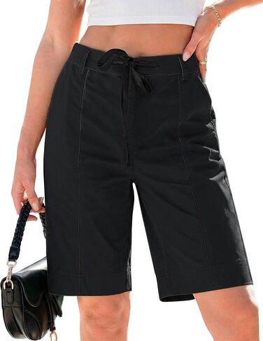 luvamia Bermuda Shorts for Women Trendy High Waist Knee Length Chino Long Shorts Drawstring Summer Casual Short 9" in Saudi Arabia