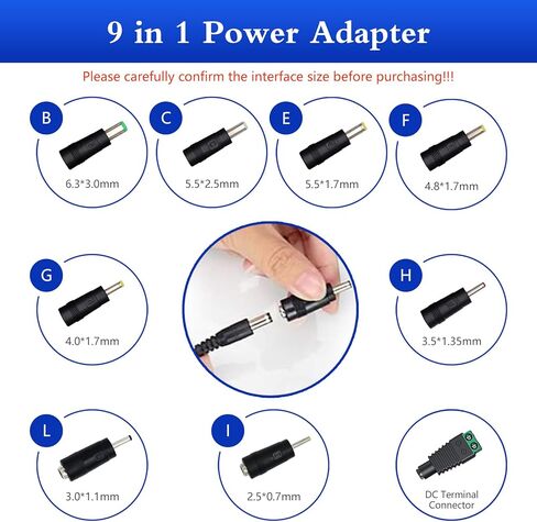 18V 1A AC DC مزود الطاقة، سلك طاقة 6 قدم ETL معتمد 18 فولت 1 أمبير شاحن DC 18V 1A سلك طاقة مع 9 مقابس قابلة للتبديل لـ 100mA 200mA 300mA 400mA 500mA 600mA 800mA 900mA 1000mA إلكترونيات in Kuwait
