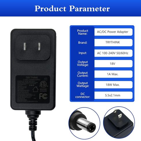 18V 1A AC DC مزود الطاقة، سلك طاقة 6 قدم ETL معتمد 18 فولت 1 أمبير شاحن DC 18V 1A سلك طاقة مع 9 مقابس قابلة للتبديل لـ 100mA 200mA 300mA 400mA 500mA 600mA 800mA 900mA 1000mA إلكترونيات in Kuwait