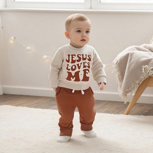 ملابس خريفية للأطفال الأولاد من Jesus Loves Me، سويت شيرت بأكمام طويلة، مجموعة سراويل شتوية لطيفة in Kuwait