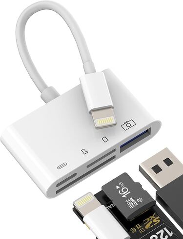 محول قارئ بطاقات Lightning to USB 4in1 SD Micro SD لهاتف iPhone 14 13 12 Pro Max لجهاز iPad كاميرا رقمية صور ذاكرة OTG كابل لمحول قارئ بطاقات ذاكرة Apple TF ملحقات متعددة المنافذ in Kuwait