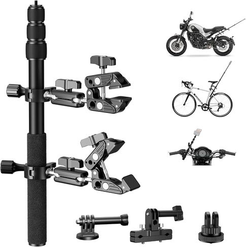 EMART Motorcycle Camera Mount Kit, Bicycle Handlebar Clamp Mount for Invisible Selfie Stick, Features Bike Seat Rail Clamp & Super Clamps - Compatible with Insta 360, gopro, DJI Nano Action Cameras in Saudi Arabia