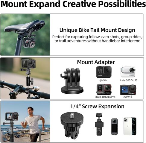 EMART Motorcycle Camera Mount Kit, Bicycle Handlebar Clamp Mount for Invisible Selfie Stick, Features Bike Seat Rail Clamp & Super Clamps - Compatible with Insta 360, gopro, DJI Nano Action Cameras in Saudi Arabia