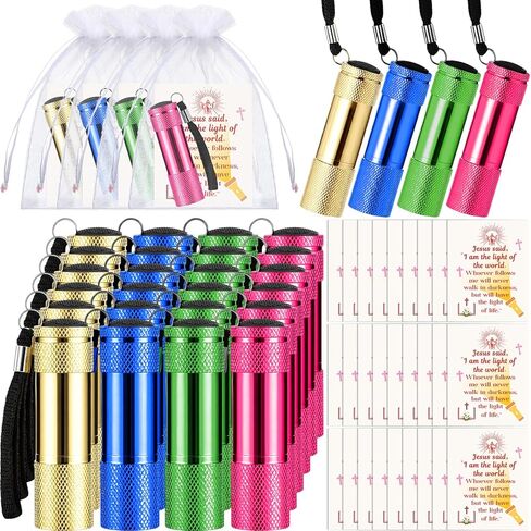 VIHOSE 24 Sets Valentine's Day Christian Gifts Mini Flashlights Bulk with Christian Bible Verse Cards Colorful Aluminum LED Handheld Torches with Lanyard for Church Gifts Party Favors Emergency in Saudi Arabia