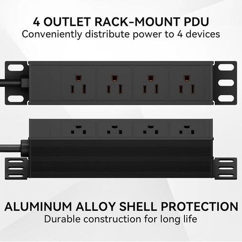 حامل PDU-1U مقاس 10 بوصات (4 منافذ خلفية)، شريط طاقة بحامل مقاس 10 بوصات مع حماية (كابل 125 فولت/15 أمبير بطول 6 أقدام)، وحدة توزيع طاقة مثبتة على حامل لملحقات حامل الخادم الصغير مقاس 10 بوصات، وخزائن الشبكة/الرف/الذات in Kuwait