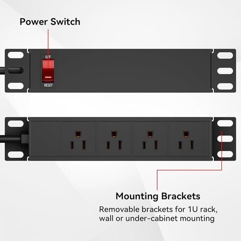 حامل PDU-1U مقاس 10 بوصات (4 منافذ خلفية)، شريط طاقة بحامل مقاس 10 بوصات مع حماية (كابل 125 فولت/15 أمبير بطول 6 أقدام)، وحدة توزيع طاقة مثبتة على حامل لملحقات حامل الخادم الصغير مقاس 10 بوصات، وخزائن الشبكة/الرف/الذات in Kuwait
