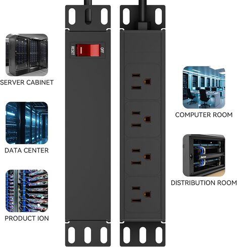 حامل PDU-1U مقاس 10 بوصات (4 منافذ خلفية)، شريط طاقة بحامل مقاس 10 بوصات مع حماية (كابل 125 فولت/15 أمبير بطول 6 أقدام)، وحدة توزيع طاقة مثبتة على حامل لملحقات حامل الخادم الصغير مقاس 10 بوصات، وخزائن الشبكة/الرف/الذات in Kuwait