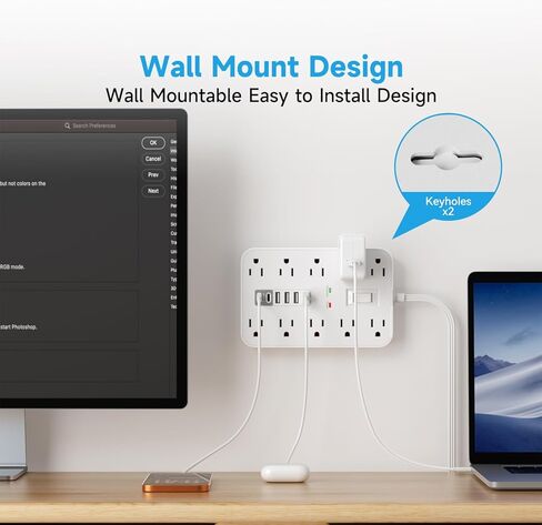 سلك تمديد مسطح مع منافذ USB وUSBC، سلك تمديد بطول 5 أقدام مع 10 منافذ تيار متردد 6 USB، مفتاح واحد ومؤشرين LED، محطة شحن USB لأجهزة متعددة، للمنزل والمكتب وأساسيات النوم in Kuwait