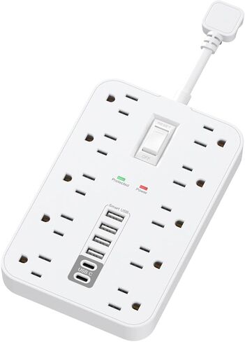 سلك تمديد مسطح مع منافذ USB وUSBC، سلك تمديد بطول 5 أقدام مع 10 منافذ تيار متردد 6 USB، مفتاح واحد ومؤشرين LED، محطة شحن USB لأجهزة متعددة، للمنزل والمكتب وأساسيات النوم in Kuwait