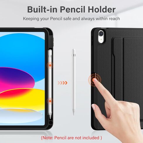 Akkerds for iPad (A16) 11th Generation Case 11 Inch 2025, for iPad 10th Generation Case 10.9 Inch 2022 with Pencil Holder, Multiple Angles Stand Cover, Shockproof TPU Back, Auto Sleep/Wake, Black in Saudi Arabia