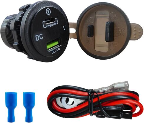 45W 12V USB Outlet 2-Port Car Charger Socket, PD USB C & QC 3.0 Port Waterproof Cigarette Lighter Sockets with LED Voltmeter, Universal Quick Charge Sockets for Cars RV Boat Marine Truck in Saudi Arabia