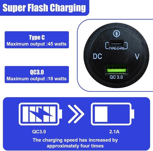 45W 12V USB Outlet 2-Port Car Charger Socket, PD USB C & QC 3.0 Port Waterproof Cigarette Lighter Sockets with LED Voltmeter, Universal Quick Charge Sockets for Cars RV Boat Marine Truck in Saudi Arabia