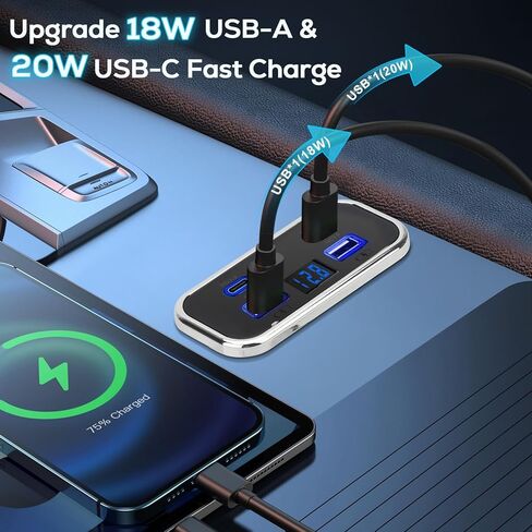 منفذ USB Linkstyle RV، 76 وات مزدوج 18 وات USB-A ومنافذ PD3.0 مزدوجة 20 وات، لوحة مخرج طاقة مع فولتميتر لشاحنة سيارة بحرية 12 فولت/24 فولت in Saudi Arabia