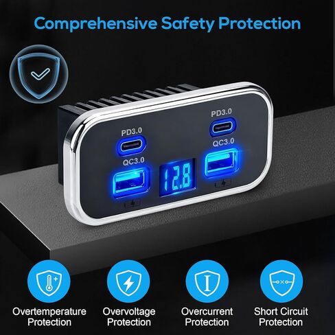 منفذ USB Linkstyle RV، 76 وات مزدوج 18 وات USB-A ومنافذ PD3.0 مزدوجة 20 وات، لوحة مخرج طاقة مع فولتميتر لشاحنة سيارة بحرية 12 فولت/24 فولت in Saudi Arabia