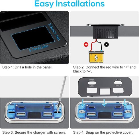 منفذ USB Linkstyle RV، 76 وات مزدوج 18 وات USB-A ومنافذ PD3.0 مزدوجة 20 وات، لوحة مخرج طاقة مع فولتميتر لشاحنة سيارة بحرية 12 فولت/24 فولت in Saudi Arabia