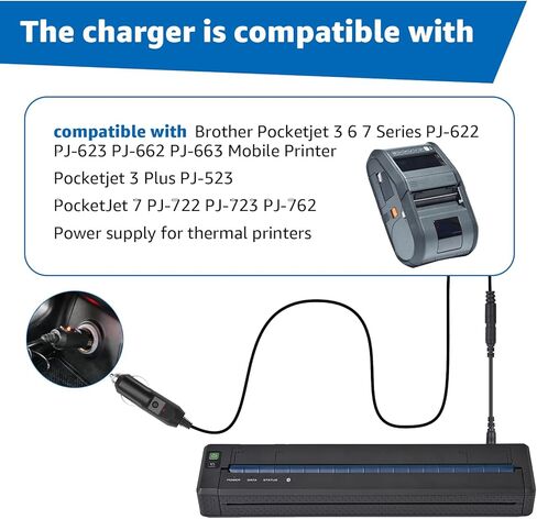 لشاحن سيارة Brother PocketJet 12 فولت - سلك طاقة سلسلة الطابعات البديلة لـ PJ-622، PJ-663، PJ-723، PJ-763 والمزيد - كابل شحن السيارة DC للطابعات الحرارية المتنقلة in Saudi Arabia