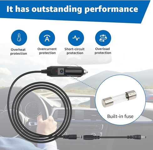 لشاحن سيارة Brother PocketJet 12 فولت - سلك طاقة سلسلة الطابعات البديلة لـ PJ-622، PJ-663، PJ-723، PJ-763 والمزيد - كابل شحن السيارة DC للطابعات الحرارية المتنقلة in Saudi Arabia