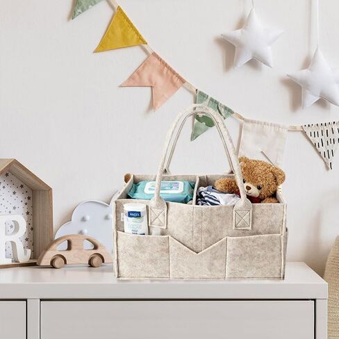Diaper Caddy Organizer Bag with Dual Handles, Storage Bin and Car Organizer Internal Compartments External Pockets for Diapers and Wipes, Khaki in Saudi Arabia