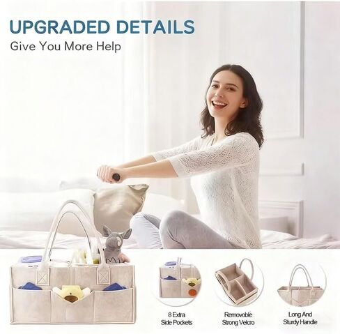 Diaper Caddy Organizer Bag with Dual Handles, Storage Bin and Car Organizer Internal Compartments External Pockets for Diapers and Wipes, Khaki in Saudi Arabia