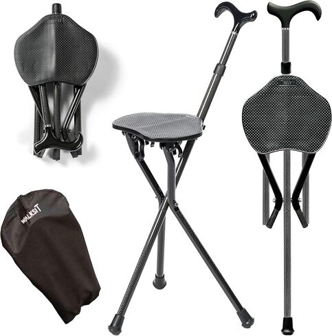 Folding Cane Seat, Carbon Fiber Walking Stick with Chair, Portable, Compact Foldable Cane and Chair Combination with Carry Case in Saudi Arabia