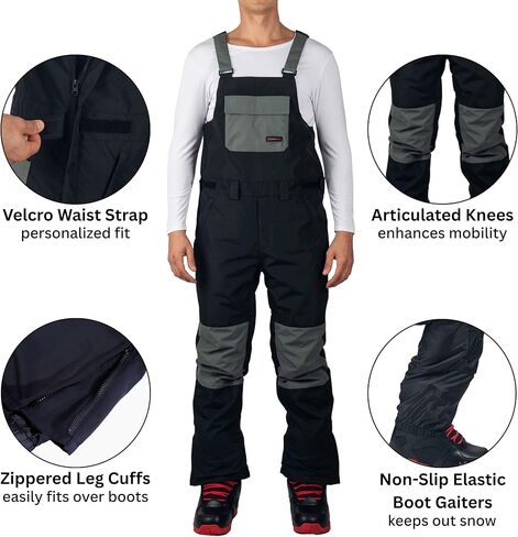 Alpine Swiss Mens Snow Bib 10K Waterproof Ski Overalls Insulated Snowboard Pants Windproof Breathable Outdoor Winter Sports in Saudi Arabia