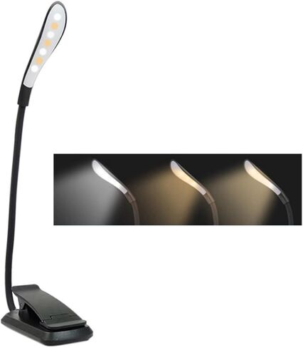 Gadpiparty LED Reading Light Clip Lamp USB Rechargeable Eye-Care Book Light Flexible Gooseneck for Students and Travel Portable Bedside Reading Lamp (Black) in Saudi Arabia
